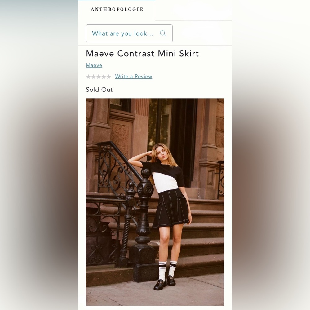 NWT Anthropologie {Maeve} Contrast Mini Skirt in Black w/White Stitching